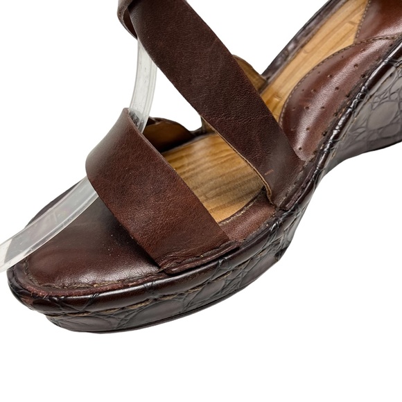 BORN Genuine Leather Strappy Wedge Sandals Slingback Warm Brown Shoes sz 10 - Picture 11 of 16